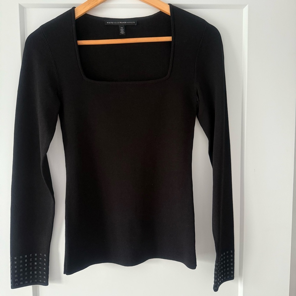 White House Black Market Black Square Neck long sleeve Top XS